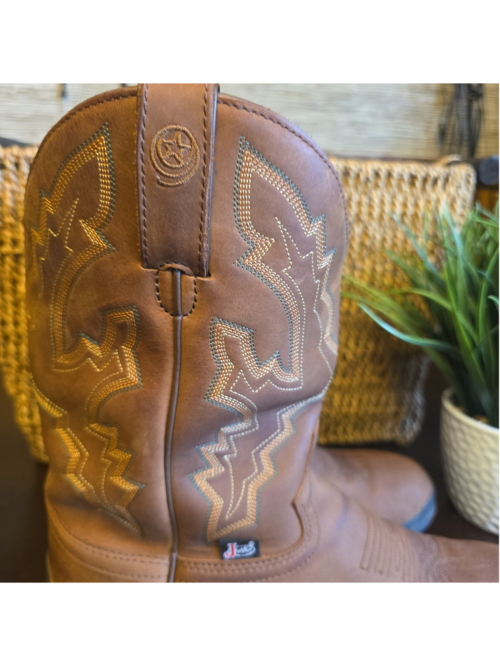 Juntin Cowboy Western Boots Brown Men's Style 9013 SZ 8.5 D - Picture 4 of 12